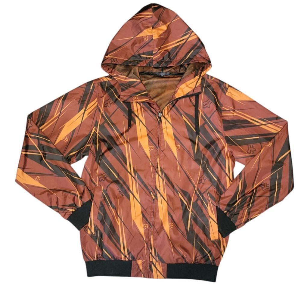 Fox Racing Windbreaker Jacket Mens M Orange All Over Print Motocross Y2K